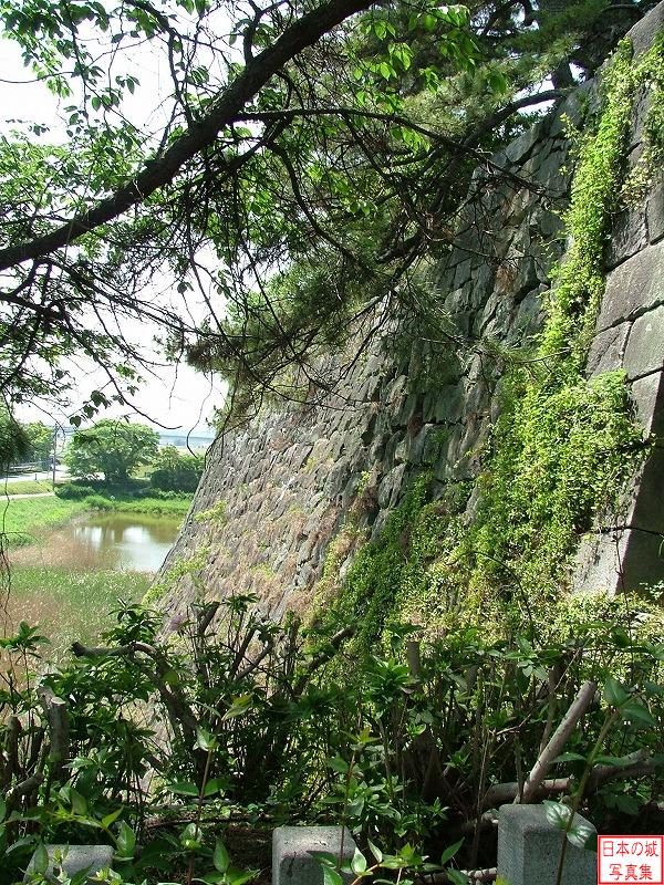 久留米城 本丸大手口 本丸大手口左側の本丸石垣と堀