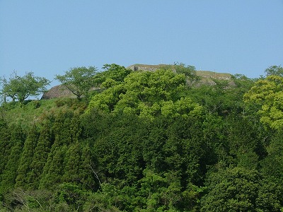 佐敷城 山腹 山腹から見る山頂の佐敷城石垣