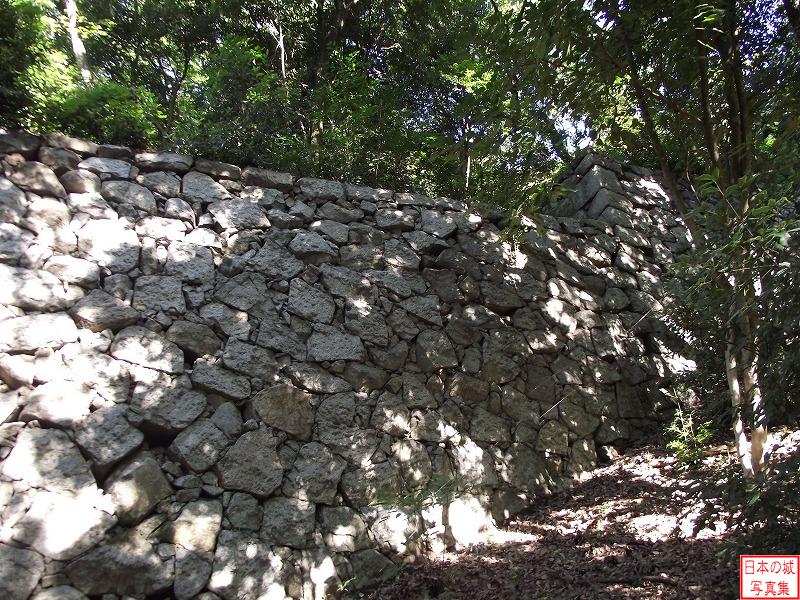 松山城 登り石垣 登り石垣は彦根城、洲本城などと松山城にだけ見られる珍しい石垣。