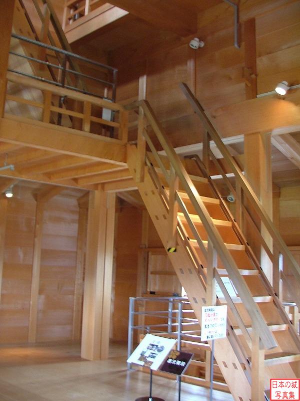 金沢城 菱櫓 菱櫓内の階段。櫓の形が菱形なので、階段の形も歪んでいる。