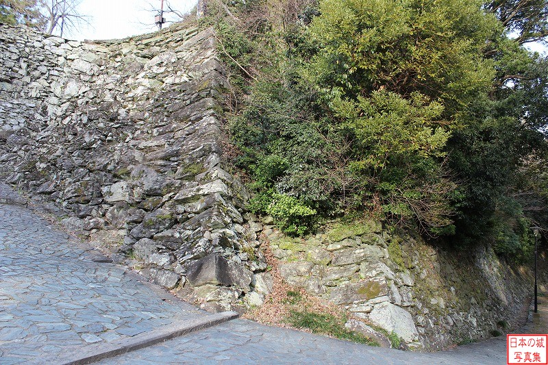 和歌山城 一の門跡 松の丸の終着点付近に本丸表門がある。その右手の石垣