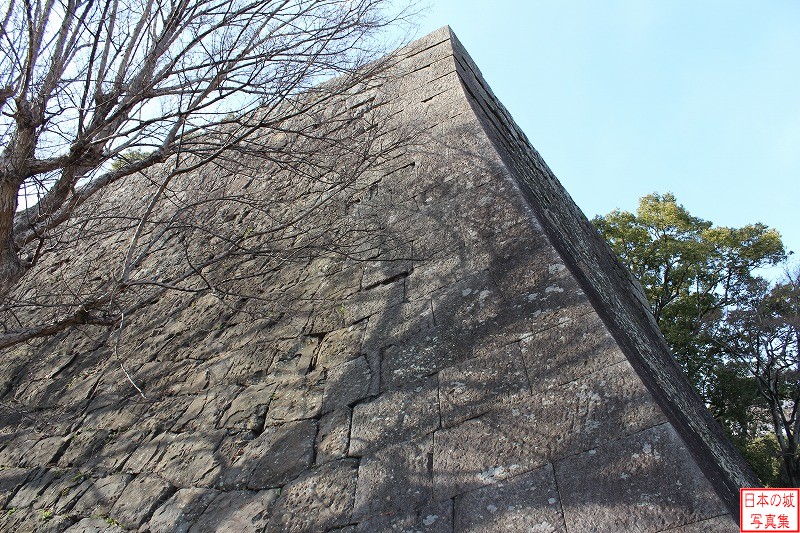 和歌山城 不明門跡 不明門左手（西側）の高石垣。城の鬼門にあたる門。元和五年(1619)に徳川頼宣が城主となった際に和歌山城は拡張されたが、不明門はその際に設けられた。