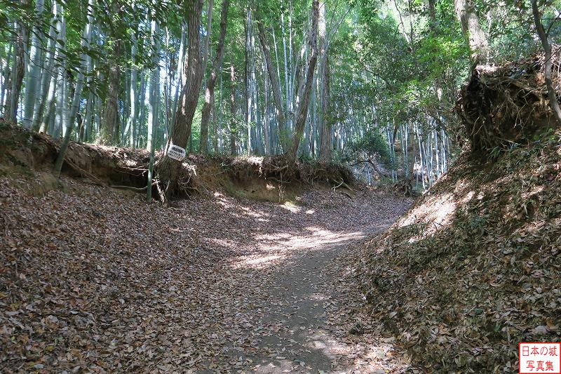 滝山城 城下から天野坂を登る さらに道は右にカーブ。左手には小宮曲輪がある