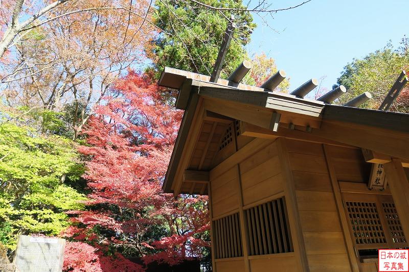 滝山城 本丸上段 本丸上段にある霞神社と紅葉