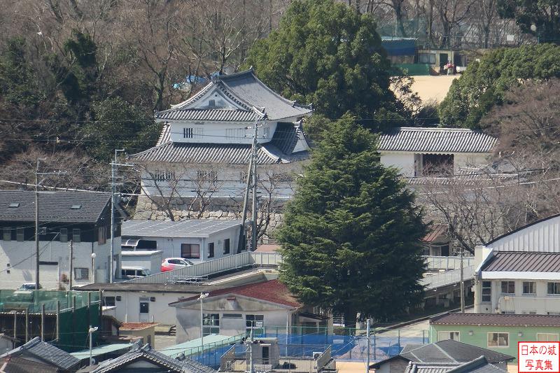 水口岡山城 伝西の丸 カメラで拡大すると水口城も見える
