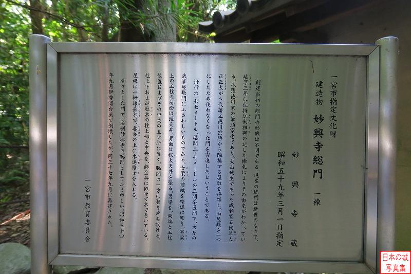 名古屋城 伝名古屋城三の丸清水門(妙興寺山門) 解説板も設けられている