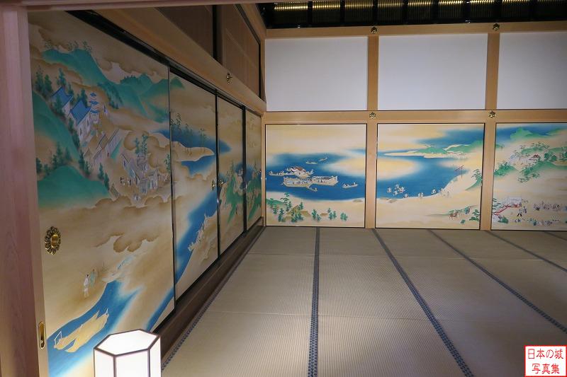 名古屋城 本丸御殿（対面所） 対面所次之間。襖絵の舞台は和歌山で、左手前は紀三井寺が描かれている。