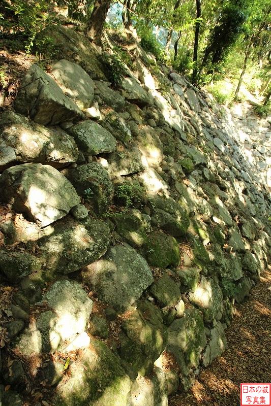 引田城 北二の丸 北二の丸は大手に当たる。この曲輪も石垣造りで、上段2～3メートル、下段5～6メートルの石垣が残る。