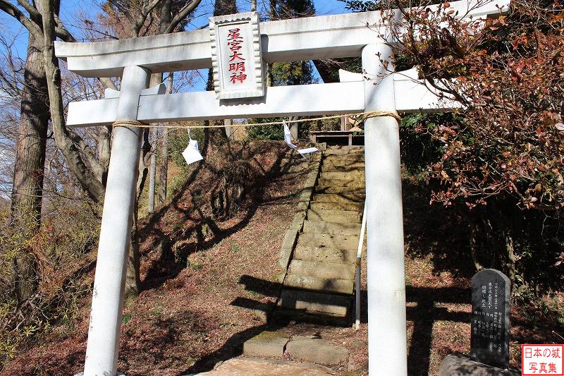 川崎城 山麓西側 星宮大明神。鳥居は東日本大震災で倒壊し再建されたとのこと。