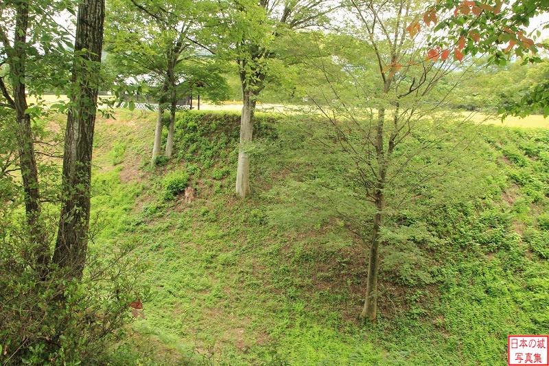 鈴岡城 本丸 本丸から見る空堀と、向こうに見える曲輪は二の丸。かなり規模の大きな空堀である。