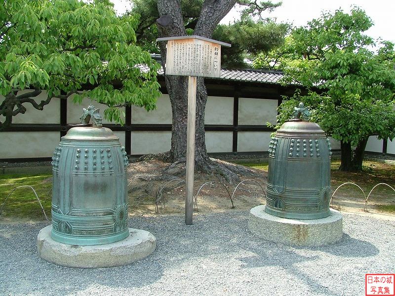 二条城 二の丸御殿 遠侍 釣鐘。遠侍の南側に置かれ展示されている。二条城と城の北側にあった京都所司代に設置され、連絡のやりとりに使用された。