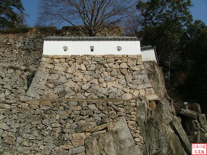 三の丸から見る石垣。岩盤上に石垣が築かれている