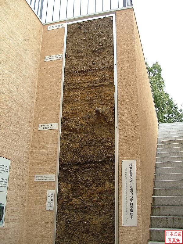 岡山城 本丸・中の段 地面を掘って地層を解説