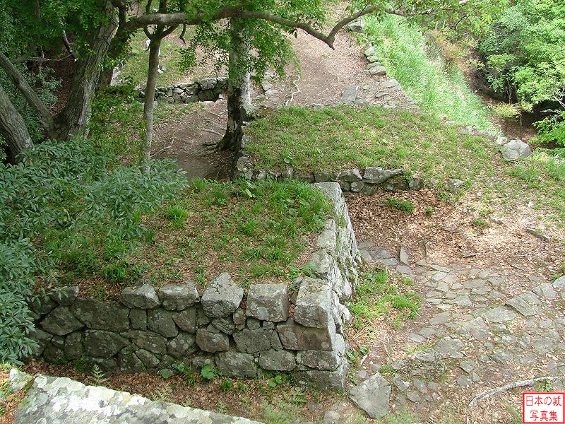 本丸から北の丸入口付近の石垣を見る