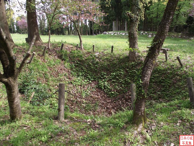 森寺城 二の丸 二の丸に空く大きな穴は井戸跡である。