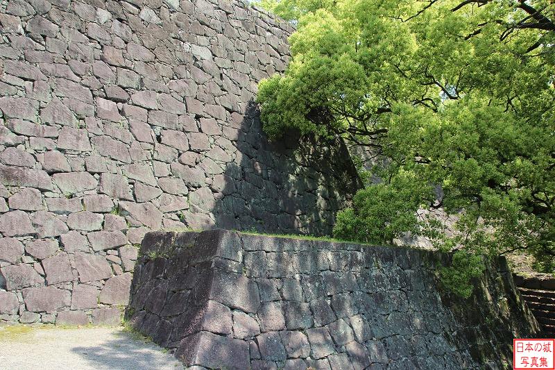 竹の丸から登る通路沿いの石垣