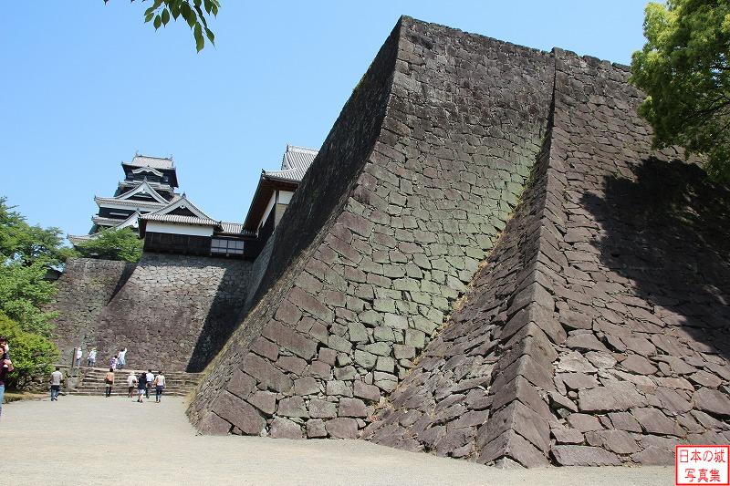 熊本城 二様の石垣 二様の石垣の左に大天守が見える