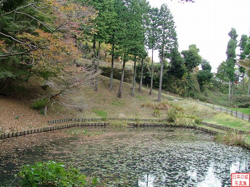 山中城 田尻の池・箱井戸 箱井戸。この池の水は飲料水として用いられたと言われる。