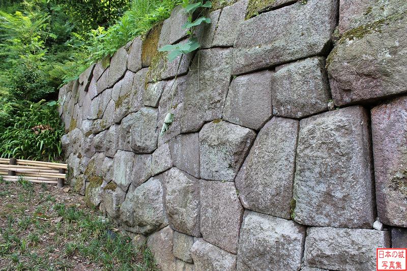金沢城 薪の丸石垣 切り込みハギの石垣だが、表面の膨らみは加工されていない。「金場取り残し積み」と呼ばれる積み方とのこと。
