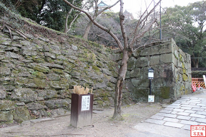 和歌山城 裏坂 裏坂の登り口である台所門跡。左手の石垣