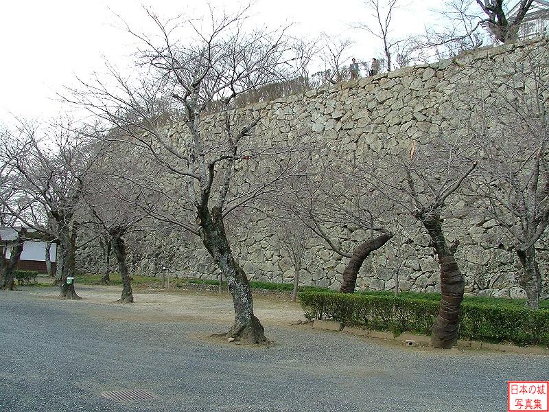 津山城 三の丸 三の丸から二の丸の石垣を見る