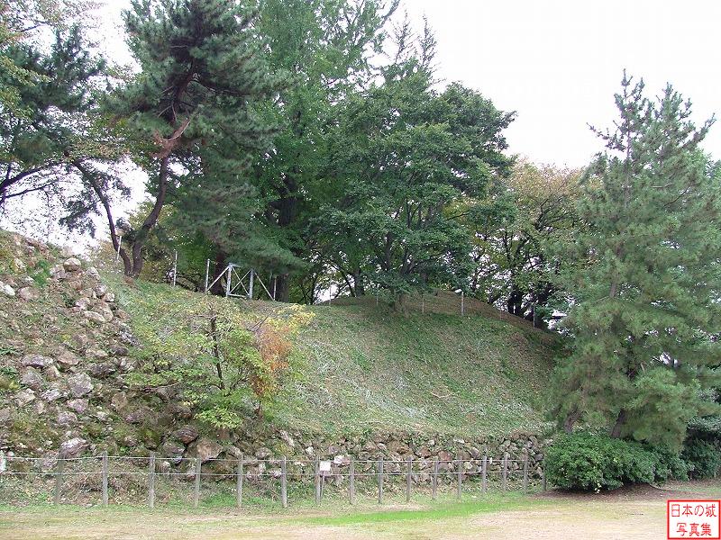 加納城 加納城 本丸北面の石垣。虎口付近以外は土塁と石垣が組み合わせている