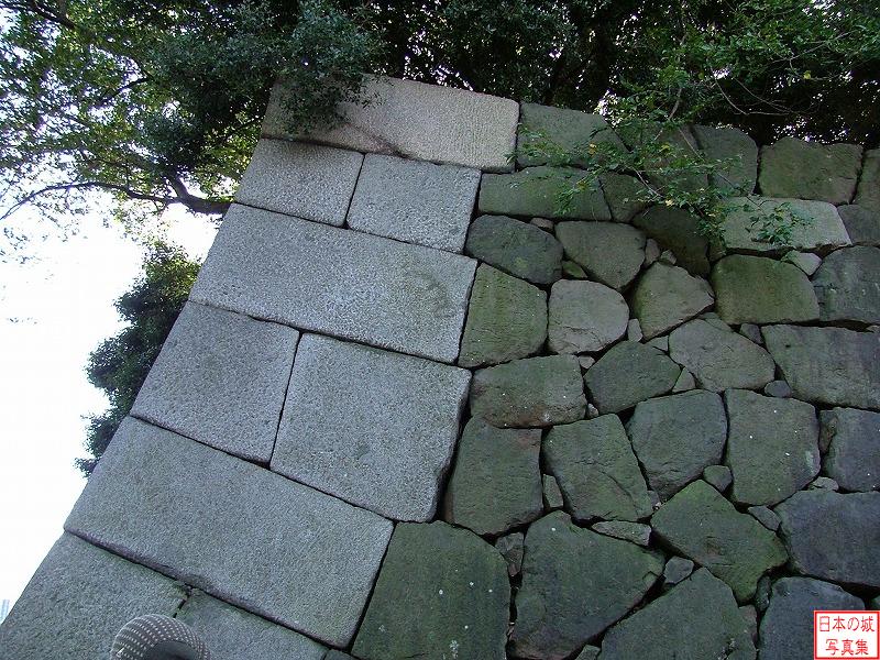 桔梗門付近の石垣。隅の部分には特に整えた石を使っている。