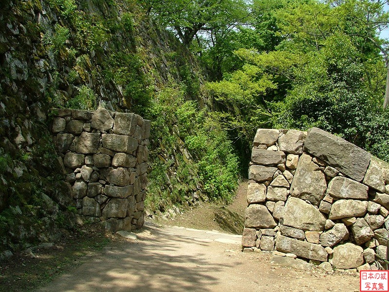 黒門から本丸へ至る登城路の仕切り石垣