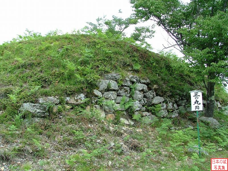 黒井城 山頂 三の丸跡。埋もれた石垣に歴史を感じる。