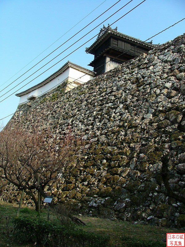 東多聞櫓と黒鉄門を石垣上に見る